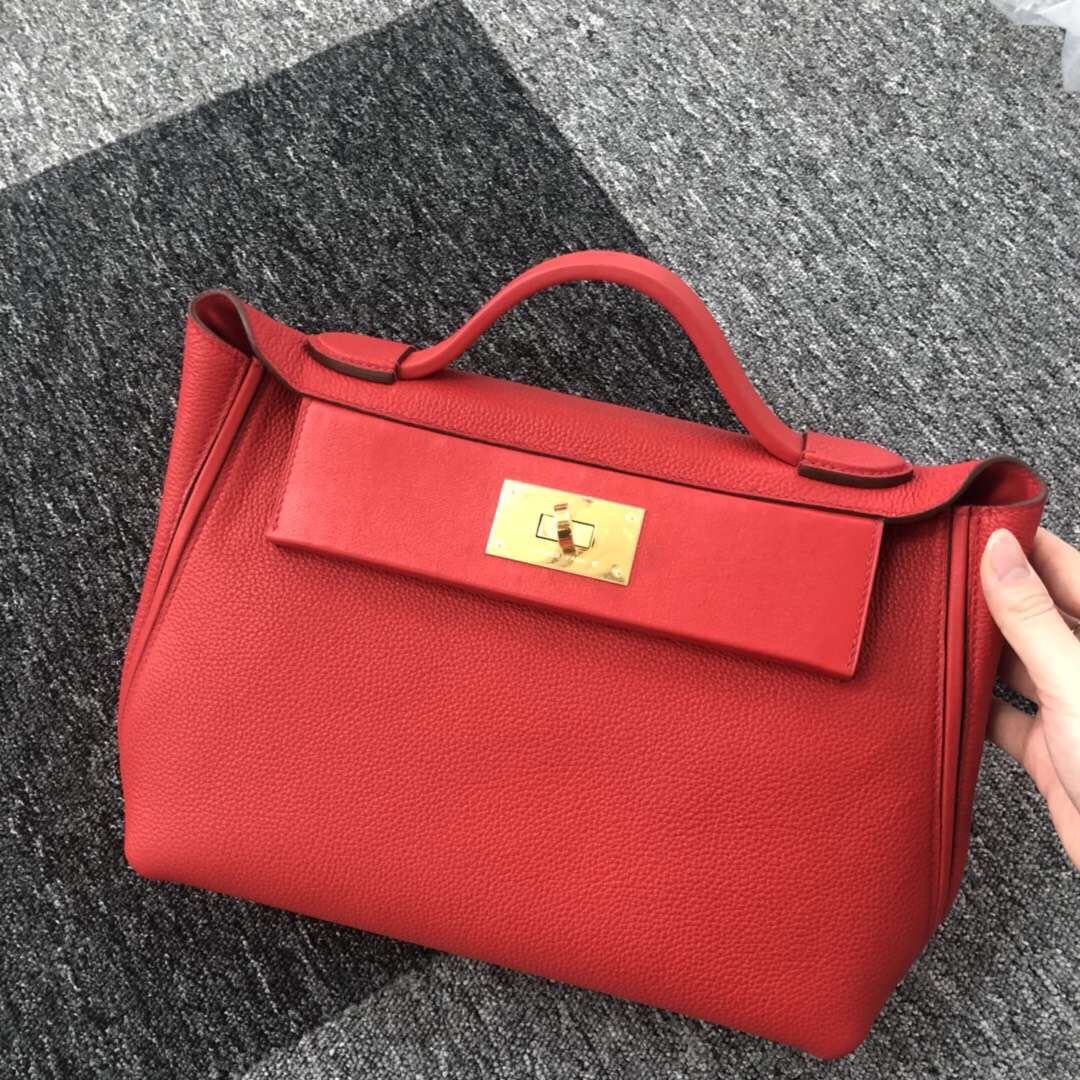 Hermes Kelly 2424 29cm Handbag in Red Clemence Leather